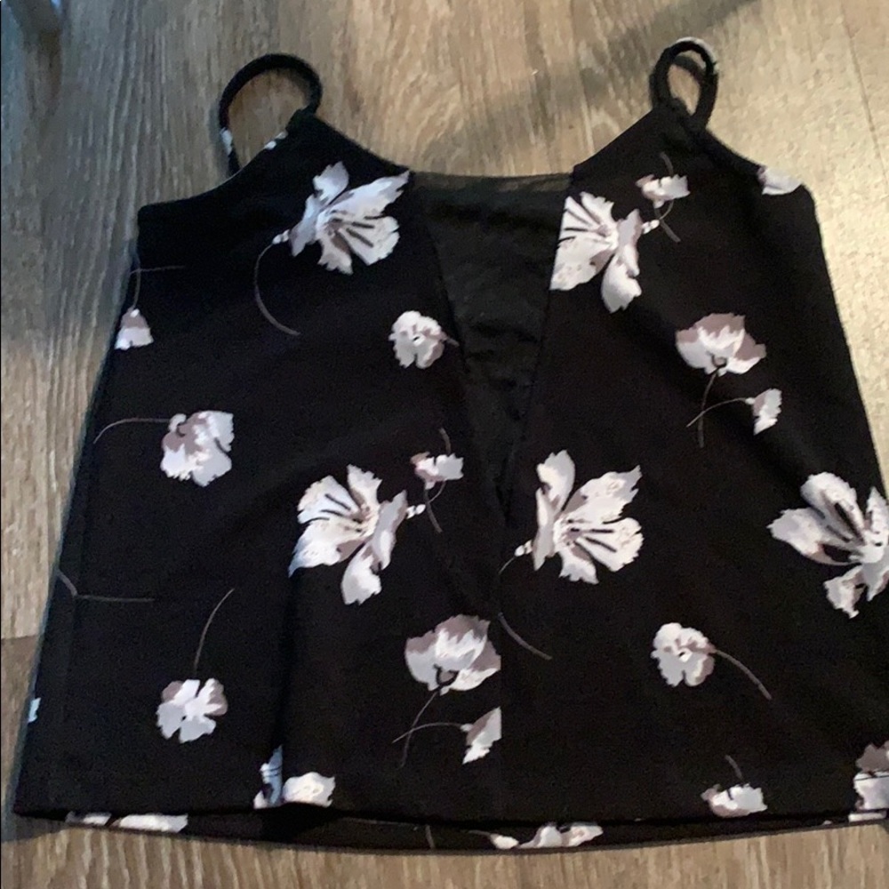Flowered tank top, mesh cut out in center